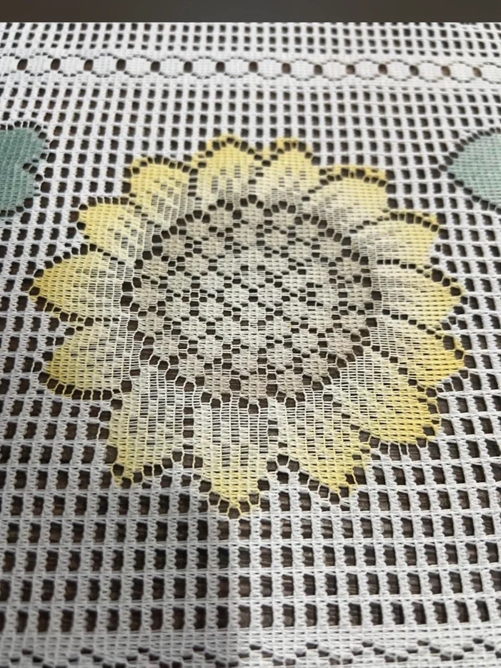Floral Crochet Lace Valance in Yellow & Green